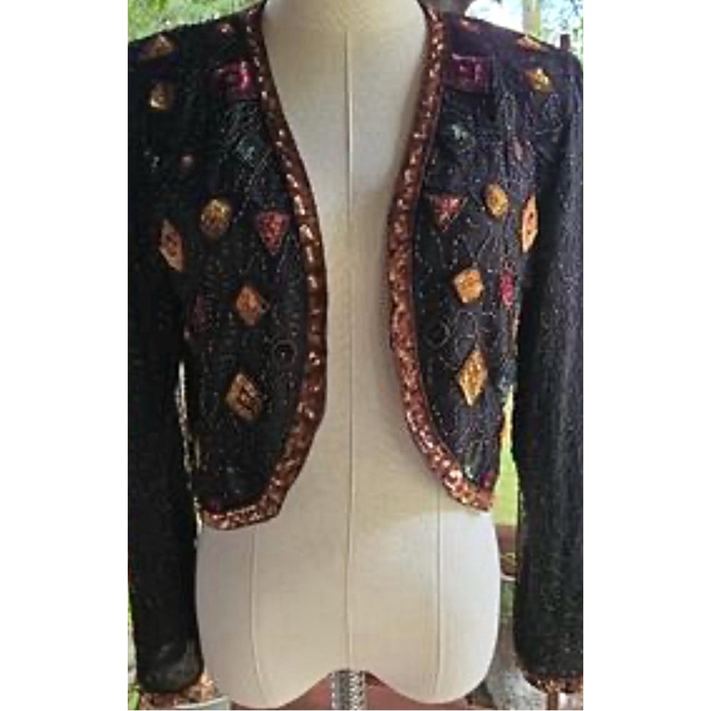 Styleworks Women's Beaded Cropped Silk bolero  Jacket 6